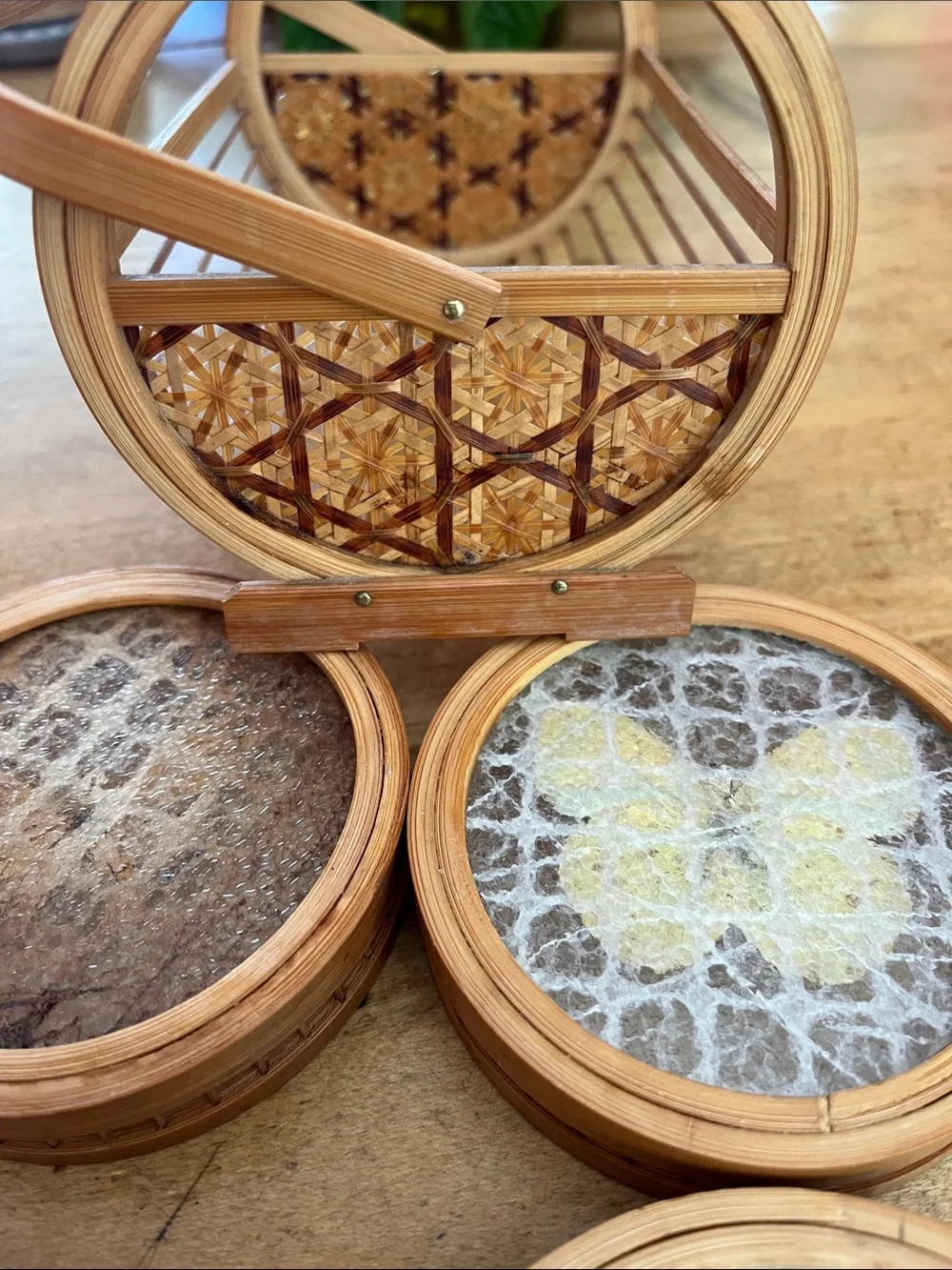 Vintage 1960s Retro Bamboo Butterfly Coaster Set six